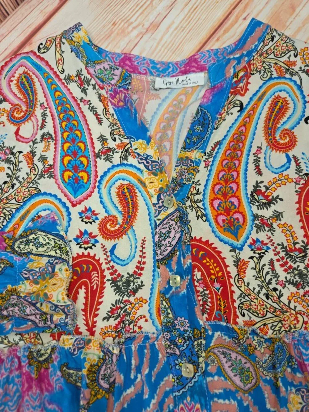 Gigi Moda Paisley Print Button-Up Blouse Top Size Medium